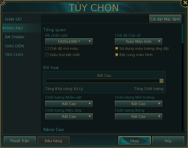 Thiết lập đồ họa tựa game Liên Minh Huyền Thoại trên HP VICTUS 16 r0130TX