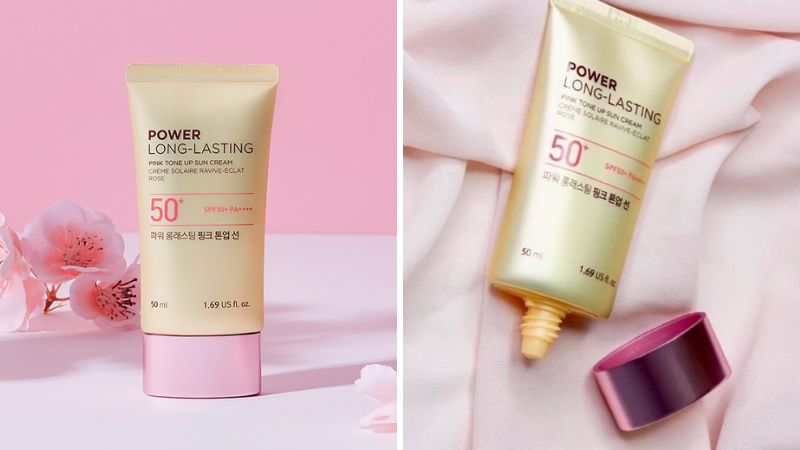 Kem Chống Nắng Nâng Tone Da THE FACE SHOP Power Long Lasting Pink Tone Up Sun Cream SPF50+ Pa++++