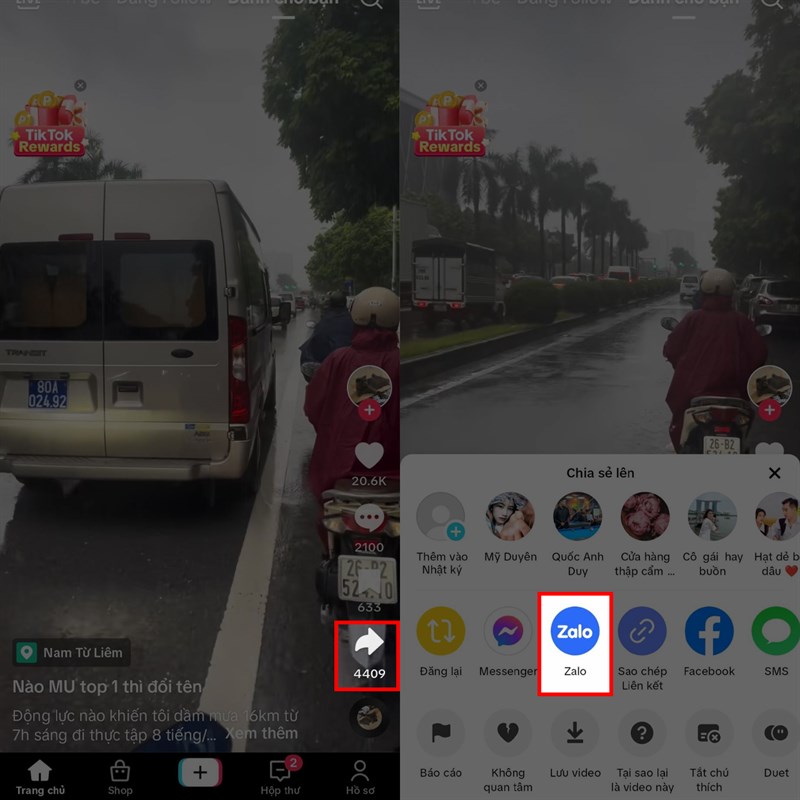 Cách gửi video TikTok qua Zalo