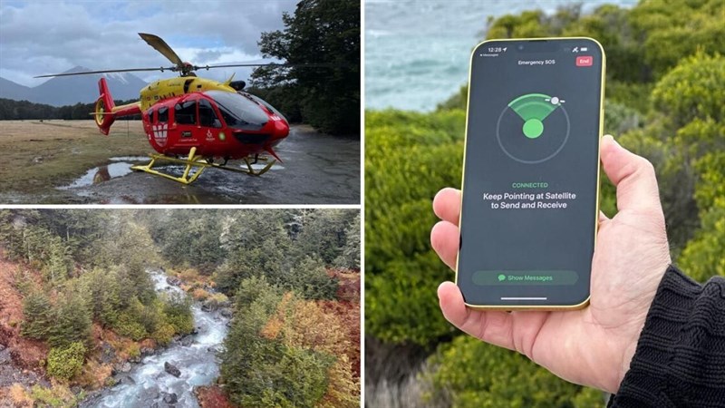  Hai du khách không thể di chuyển qua tình huống nguy hiểm và đã kêu cầu sự giúp đỡ từ dịch vụ SOS Khẩn cấp qua Vệ tinh trên iPhone 14 (Ảnh: Newshub)