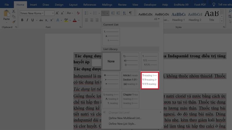 Cách đánh số thứ tự 1.1 1.2 trong Word 