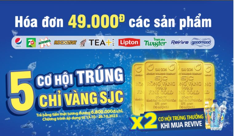 Mua 49.000đ các sản phẩm của Pepsi có cơ hội trúng 5 chỉ vàng SJC