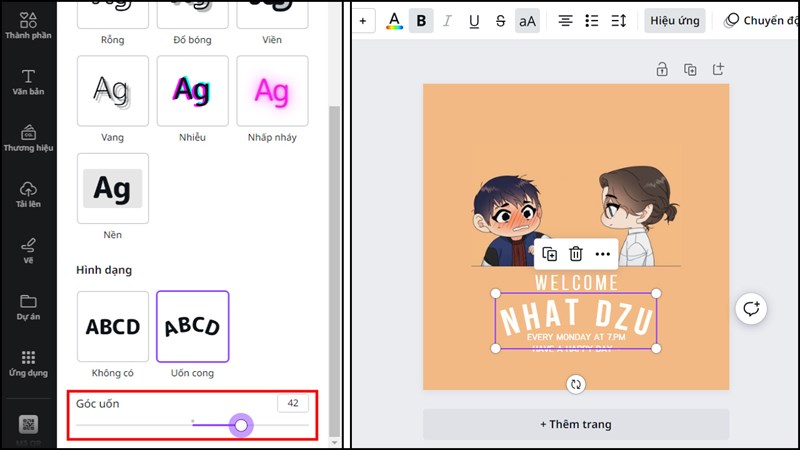 Cách uốn cong chữ trong Canva