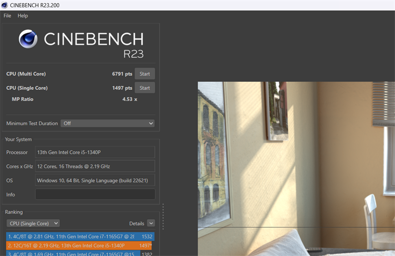 Điểm hiệu năng của Lenovo Yoga 7 14IRL8 được chấm bởi Cinebench R23