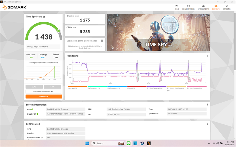Điểm hiệu năng của Lenovo Yoga 7 14IRL8 được chấm bởi 3DMark Time Spy