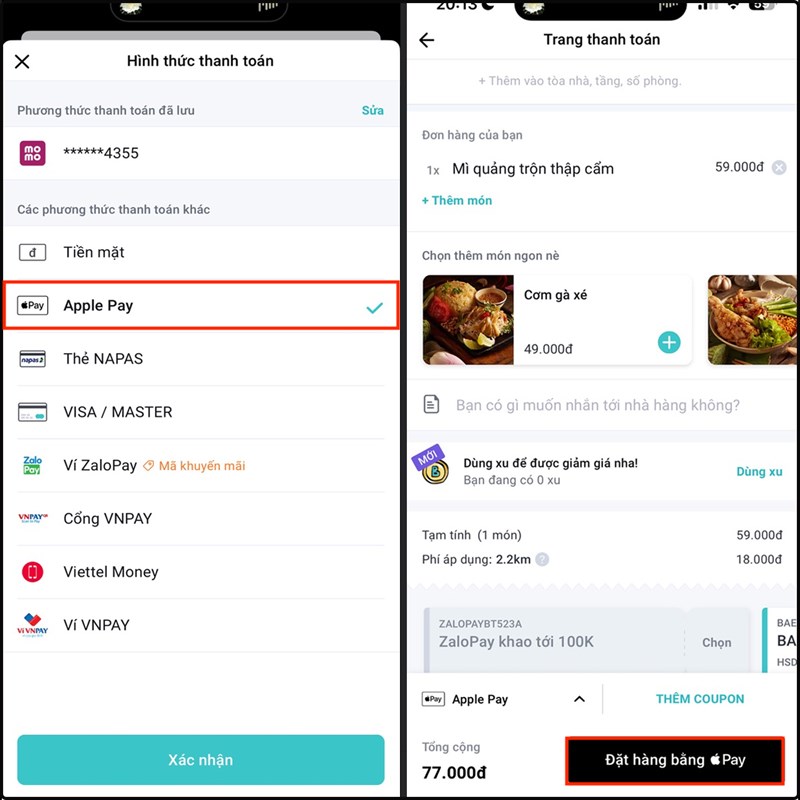 Cách thanh toán đơn hàng BAEMIN bằng Apple Pay