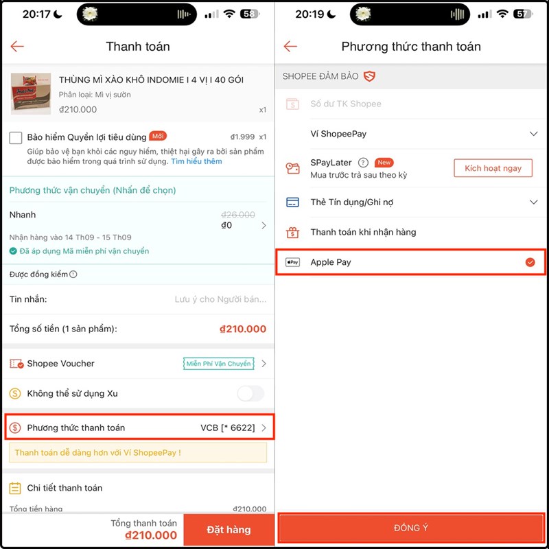 Cách thanh toán đơn hàng Shopee bằng Apple Pay