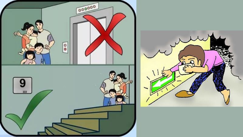 Không nên đi thang máy, cúi thấp người khi di chuyển