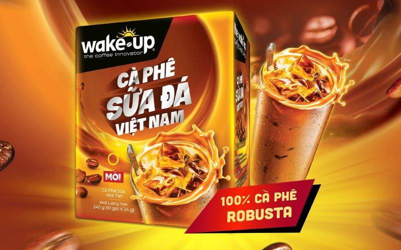 Cà phê sữa đá Wake-up mang hương thơm béo và vị đậm đặc trưng