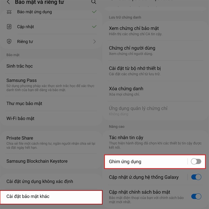 Cách ghim ứng dụng trên điện thoại Samsung