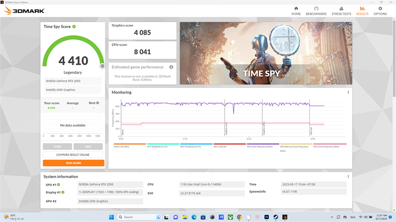 Điểm PCMark 10 của ASUS TUF Gaming F17 FX706HF.