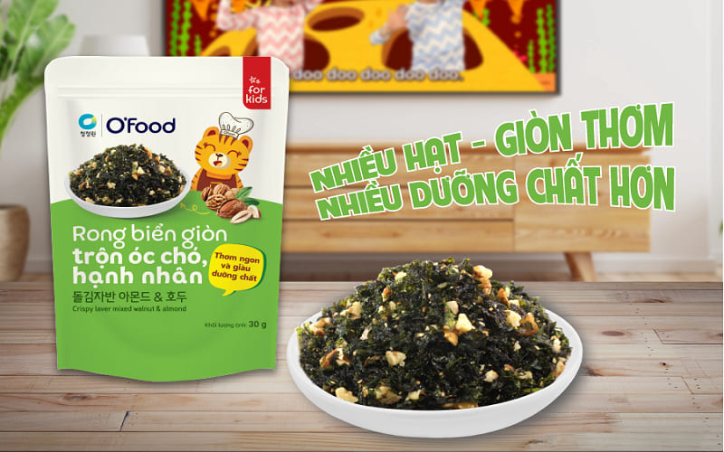 Rong biển giòn O'food trộn óc chó, hạnh nhân