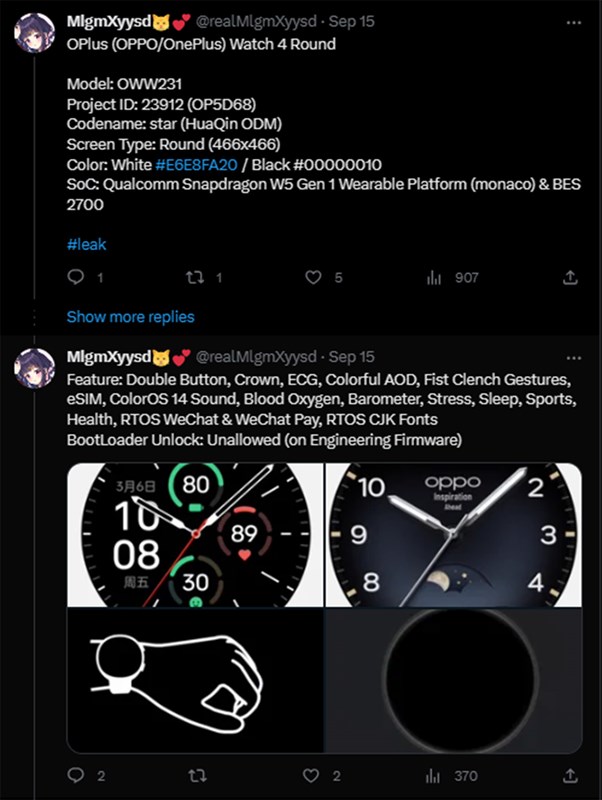 Bài đăng của MlgmXyysd tiết lộ một số chi tiết của OPPO Watch 4 Bài đăng của MlgmXyysd tiết lộ một số chi tiết của OPPO Watch 4