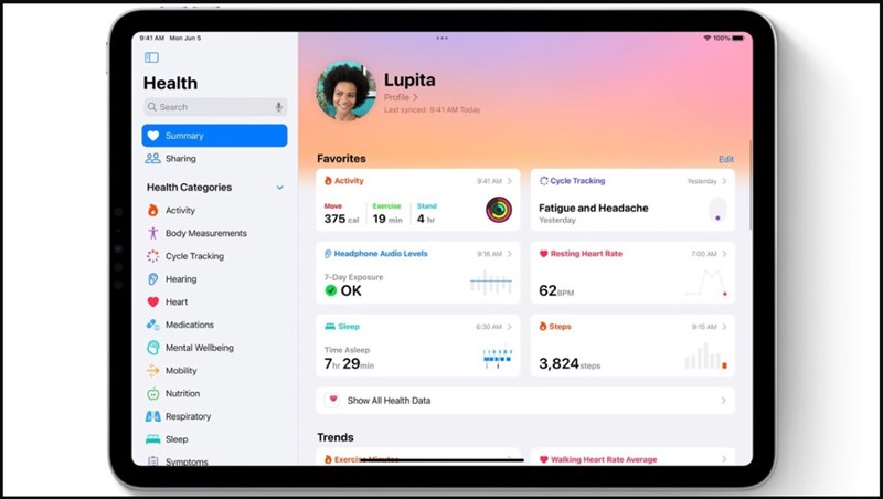 Ứng dụng Sức khoẻ trên iPad