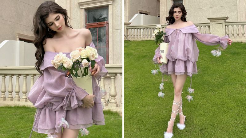 Đầm dạ hội tím pastel nhẹ nhàng cuốn hút cho quý cô