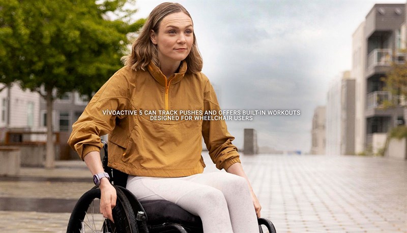Garmin Vivoactive 5 có thể theo dõi số lần đẩy cùng với các bài tập dành cho người ngồi xe lăn