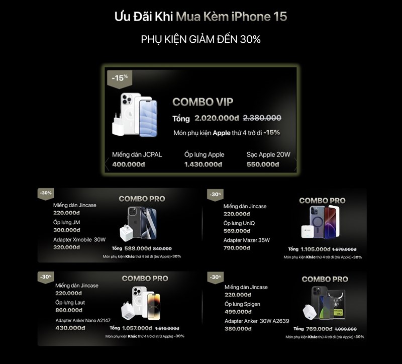 Combo phụ kiện dành cho iPhone 15 quá trời ưu đãi, giảm đến 30%, mua ngay!