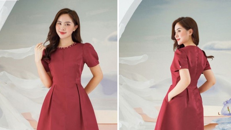 Váy đầm xòe Công chúa có Nơ Hoa Hồng vải TAFTA màu đỏ-hàng thiết kế V1874 |  Shopee Việt Nam
