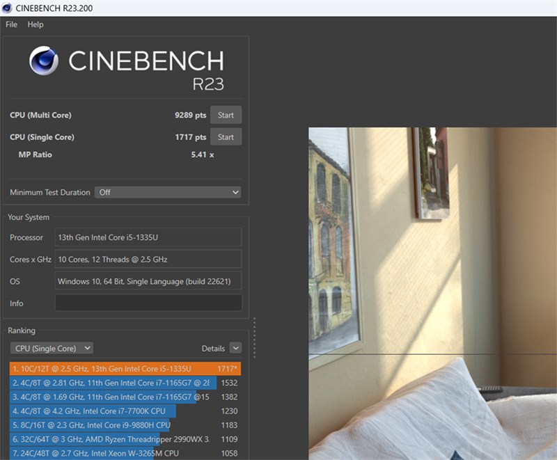 Kết quả bài test Cinebench R23 của ASUS Vivobook 16 X1605VA