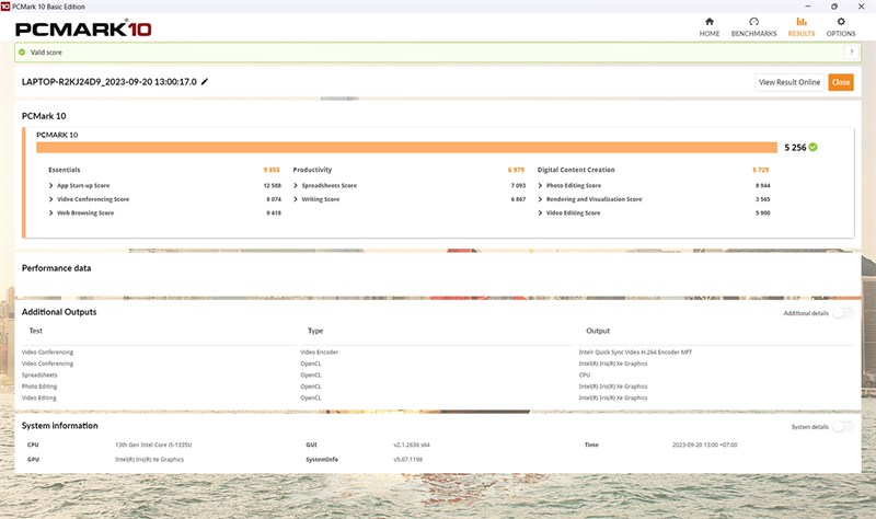 Kết quả bài test PCMark 10 của ASUS Vivobook 16 X1605VA