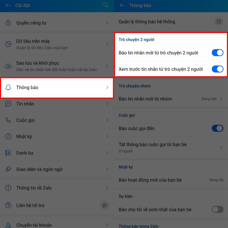 Zalo không hiện tin nhắn trong thông báo