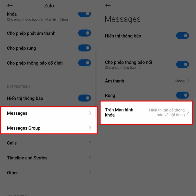 Zalo không hiện tin nhắn trong thông báo