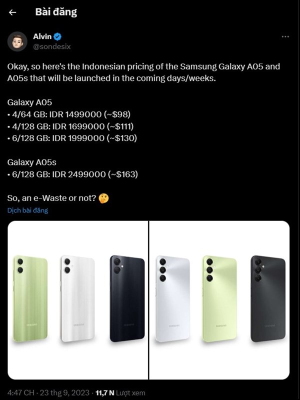 Bài đăng của leaker Alvin trên mạng xã hội X Bài đăng của leaker Alvin trên mạng xã hội X