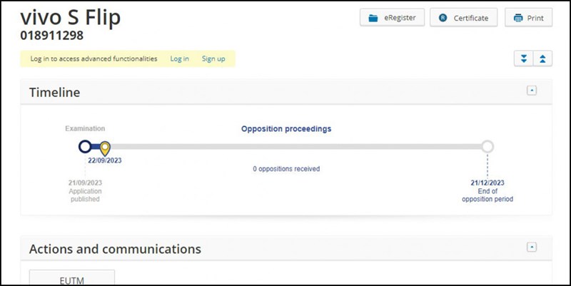 Thông tin về Vivo S Flip xuất hiện trên trang web của EUIPO Thông tin về Vivo S Flip xuất hiện trên trang web của EUIPO
