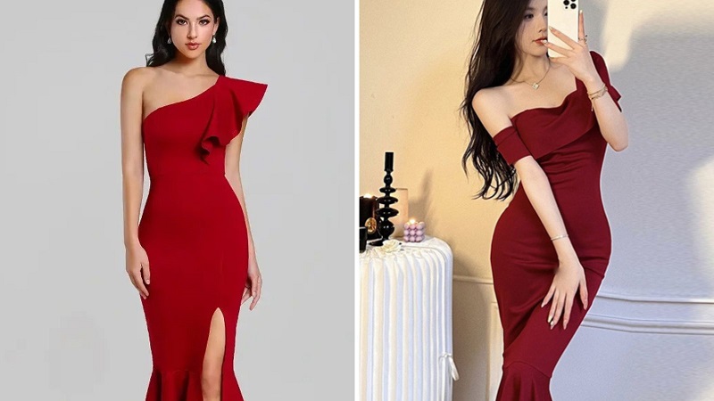 Váy đỏ ngắn hai dây phối lông JAMIE – Hizu Dress Up