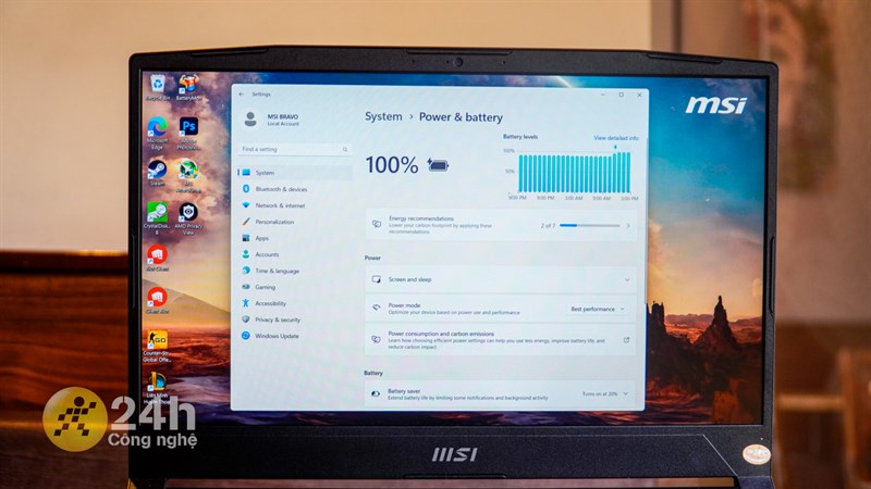 MSI Bravo 15 B7ED có thể hoạt động dài lâu với các tác vụ sử dụng cơ bản