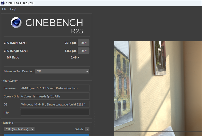 Điểm hiệu năng đơn nhân/đa nhân của MSI Bravo 15 B7ED được chấm bởi Cinebench R23