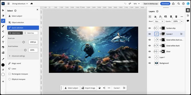 Giao diện của Photoshop phiên bản web Giao diện của Photoshop phiên bản web