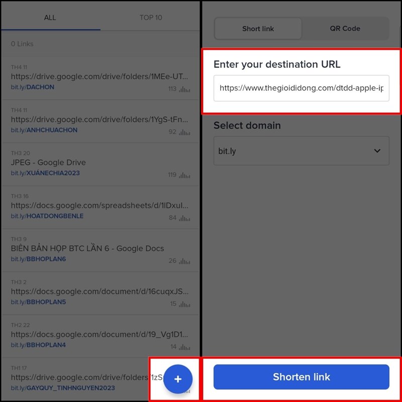 Cách dùng Bitly rút gọn link trên điện thoại