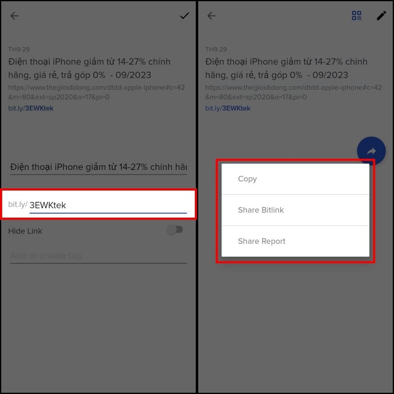 Cách dùng Bitly rút gọn link trên điện thoại