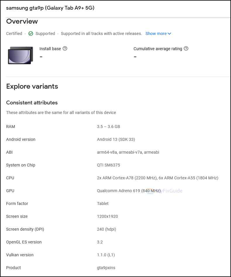 Galaxy Tab A9+ xuất hiện trên Google Play Console