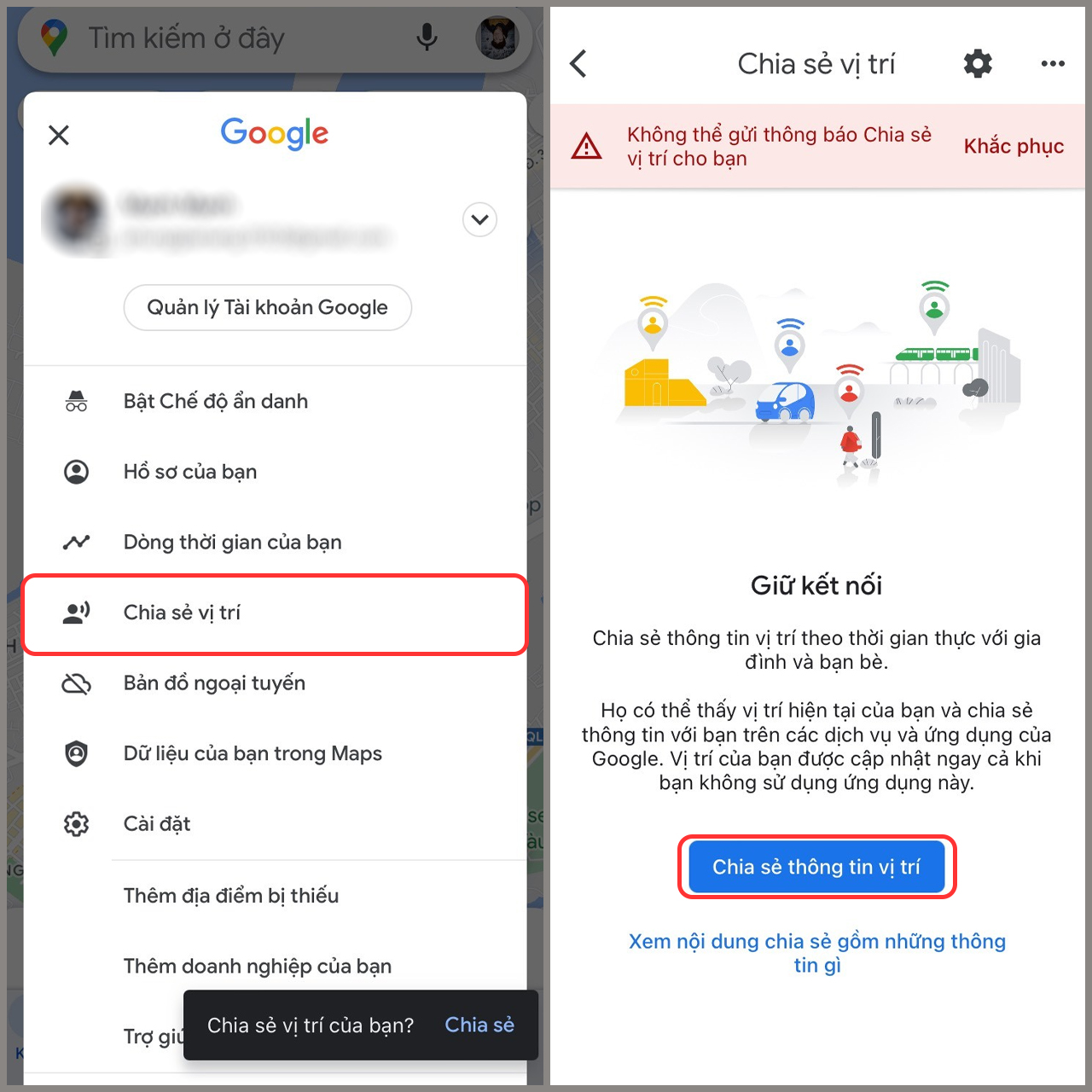 Cách chia sẻ vị trí trên Google Maps