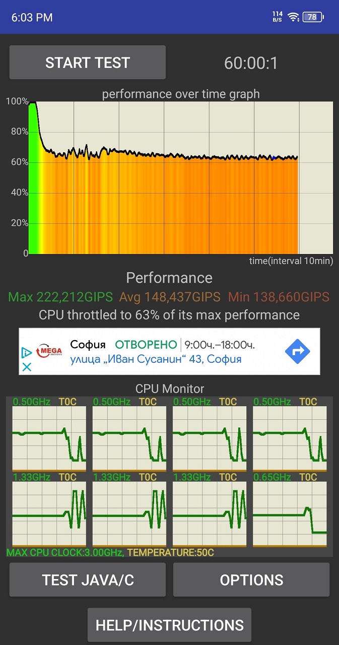 Độ ổn định hiệu năng CPU của Tecno Phantom V Flip được chấm bởi CPU Throttling Độ ổn định hiệu năng CPU của Tecno Phantom V Flip được chấm bởi CPU Throttling