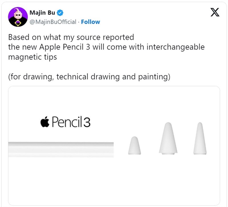 Leaker Majin Bu tiết lộ về Apple Pencil 3