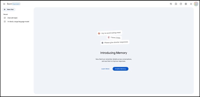 Các đề xuất ghi nhớ của Google trên chatbot Bard