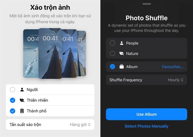 Xáo trộn hình nền trên iOS 16 (trái) và iOS 17.1 (phải)