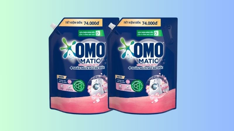 Nước giặt Omo Matic cửa trước ngăn mùi ẩm mốc 3.6kg 2 túi