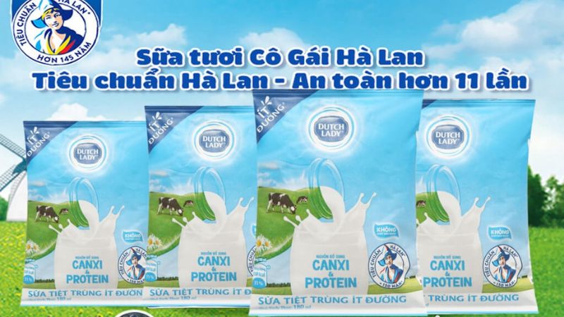 Sữa tiệt trùng ít đường Dutch Lady Canxi & Protein