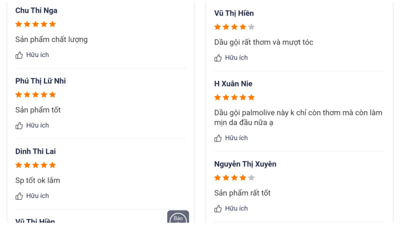 Đánh giá của khách hàng về sản phẩm dầu gội Palmolive Natural phục hồi hư tổn