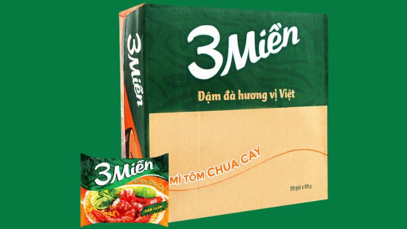 Thùng 30 gói mì 3 Miền tôm chua cay 65g