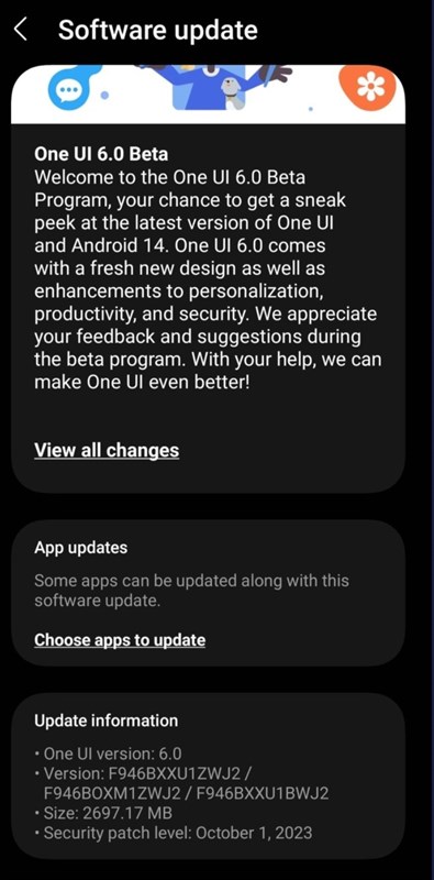 Bản cập nhật One UI 6.0 Beta đã cập bến Galaxy Z Fold5