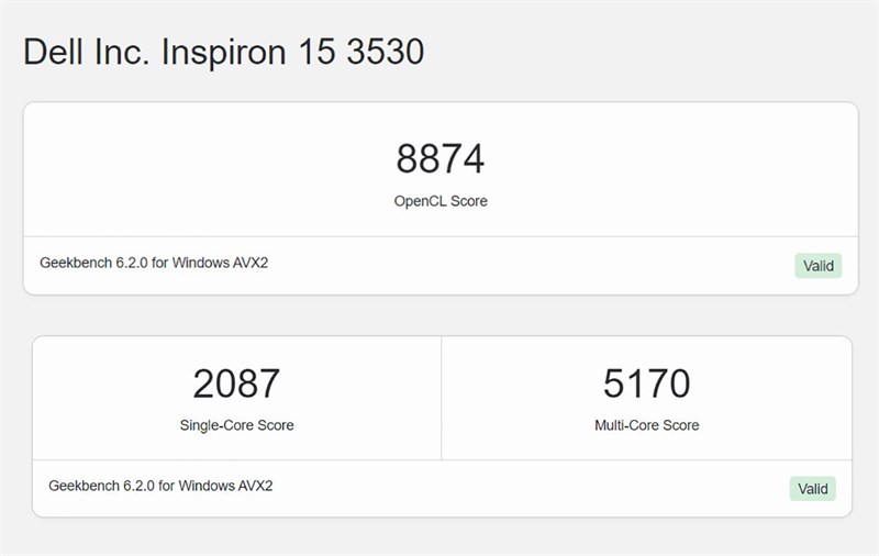 Điểm Geekbench 6 của Dell Inspiron 3530 Điểm Geekbench 6 của Dell Inspiron 3530