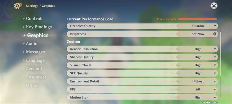 Thiết lập đồ họa Genshin Impact mà mình áp dụng trên Xiaomi 13T