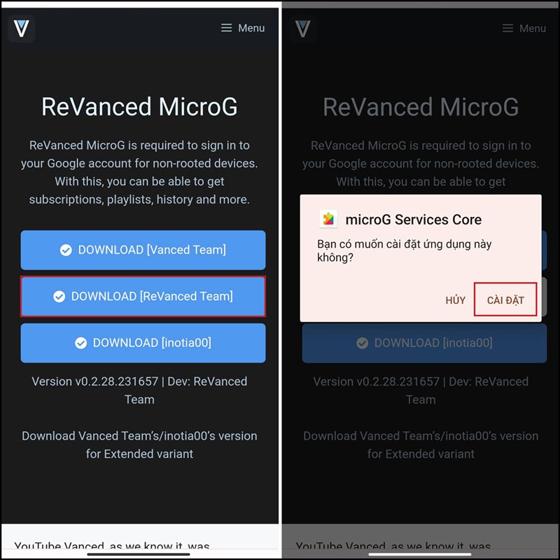 Không đăng nhập được YouTube ReVanced