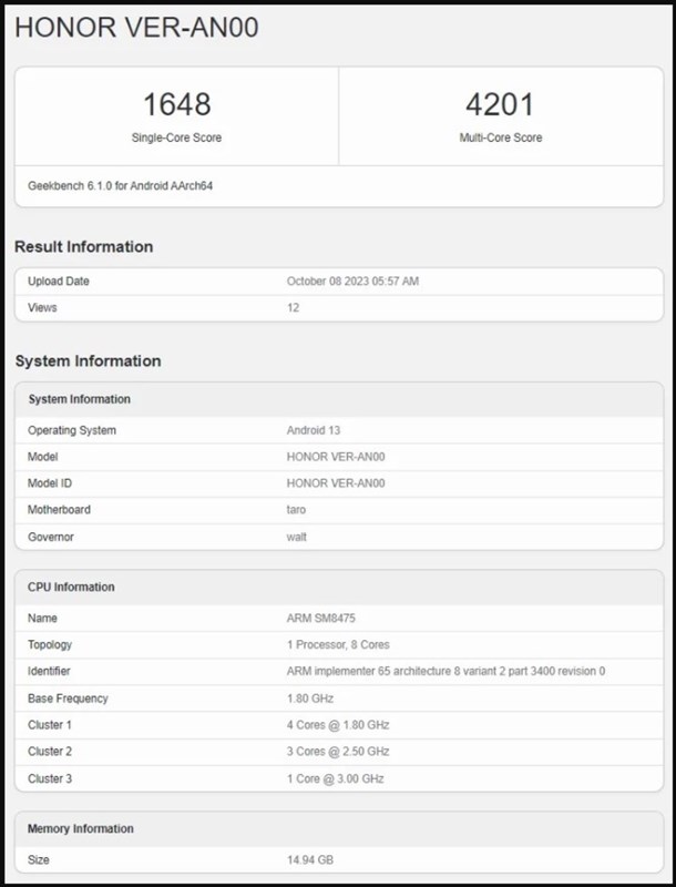Điểm số Geekbench bị rò rỉ của Honor Magic Vs 2 Điểm số Geekbench bị rò rỉ của Honor Magic Vs 2