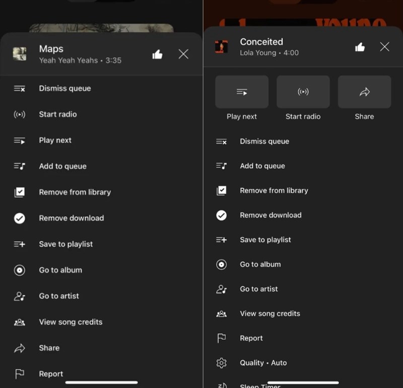 Các nút chức năng trong phiên bản hiện tại (trái) và trong phiên bản thử nghiệm (phải)